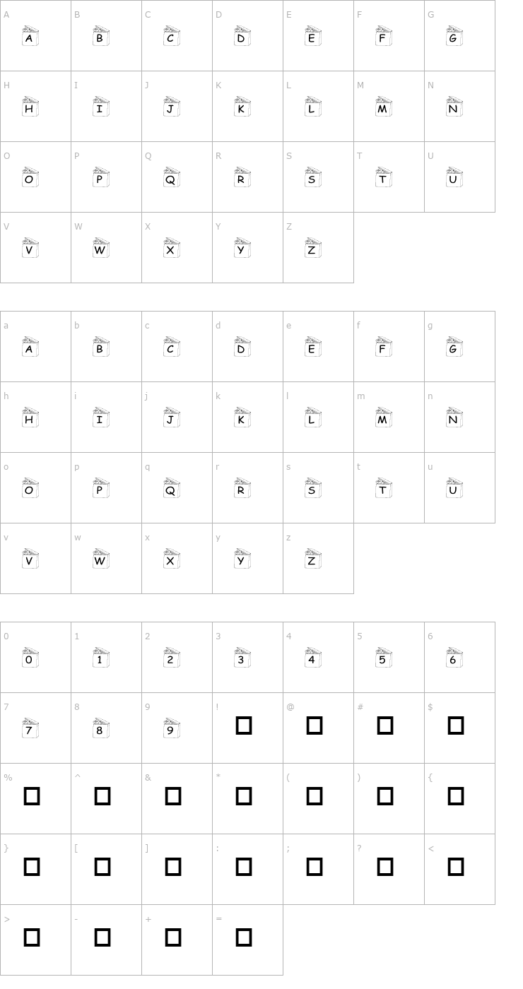 Character Map pf_rabbit in a box Font