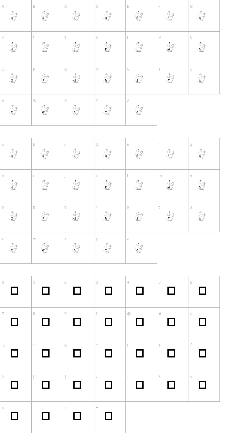 Character Map pf the hen Font