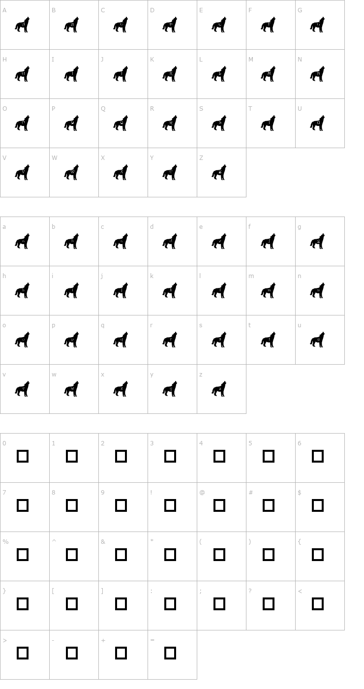 Character Map pf_wolf for Angelic Font