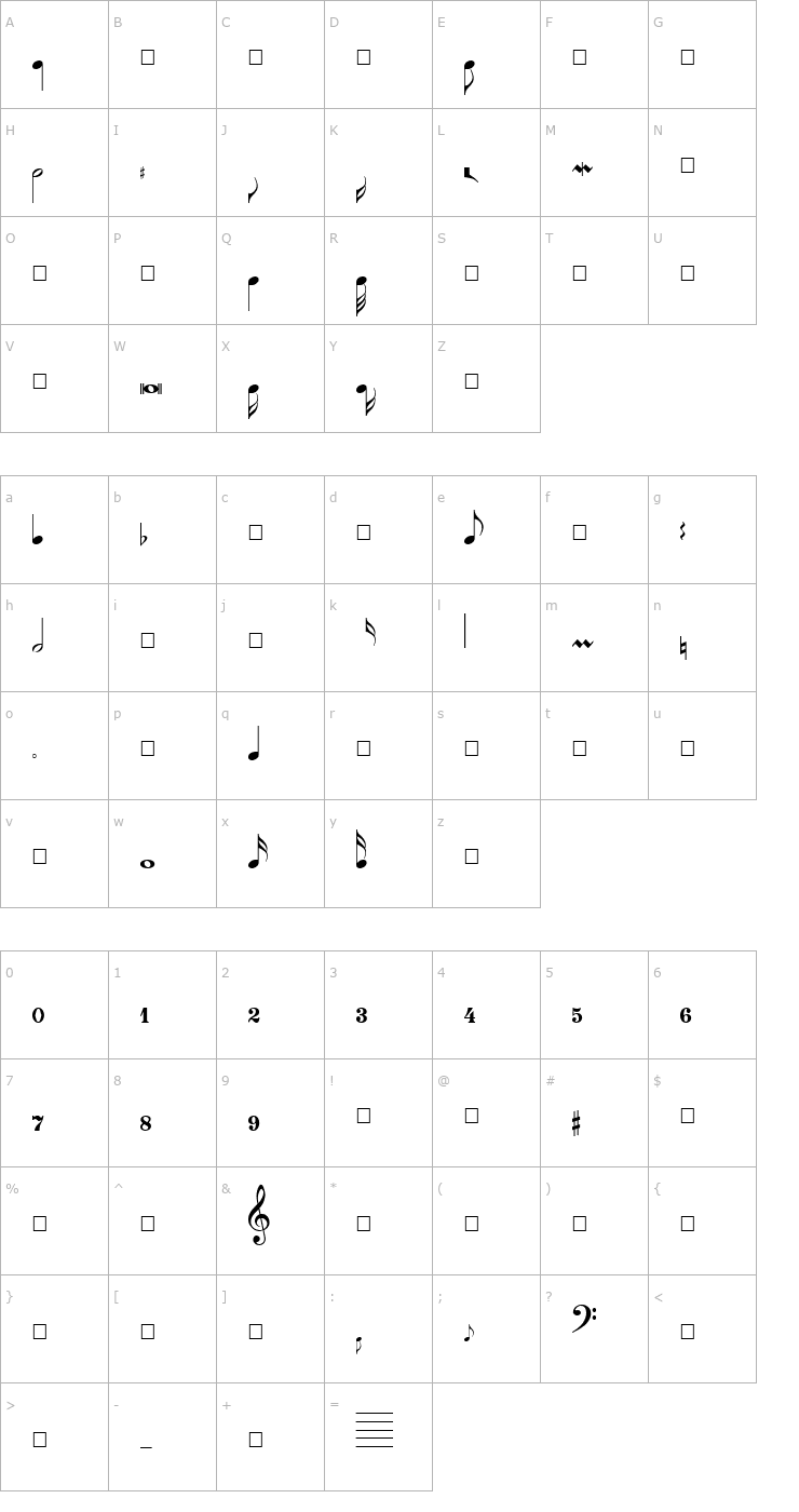 Character Map PG Music Font Font