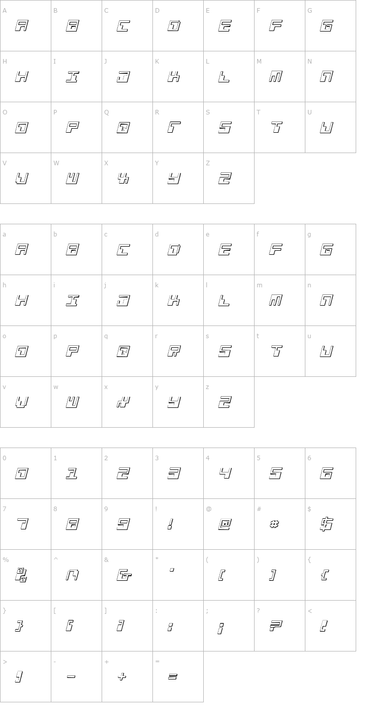 Character Map Phaser Bank 3D Italic Font