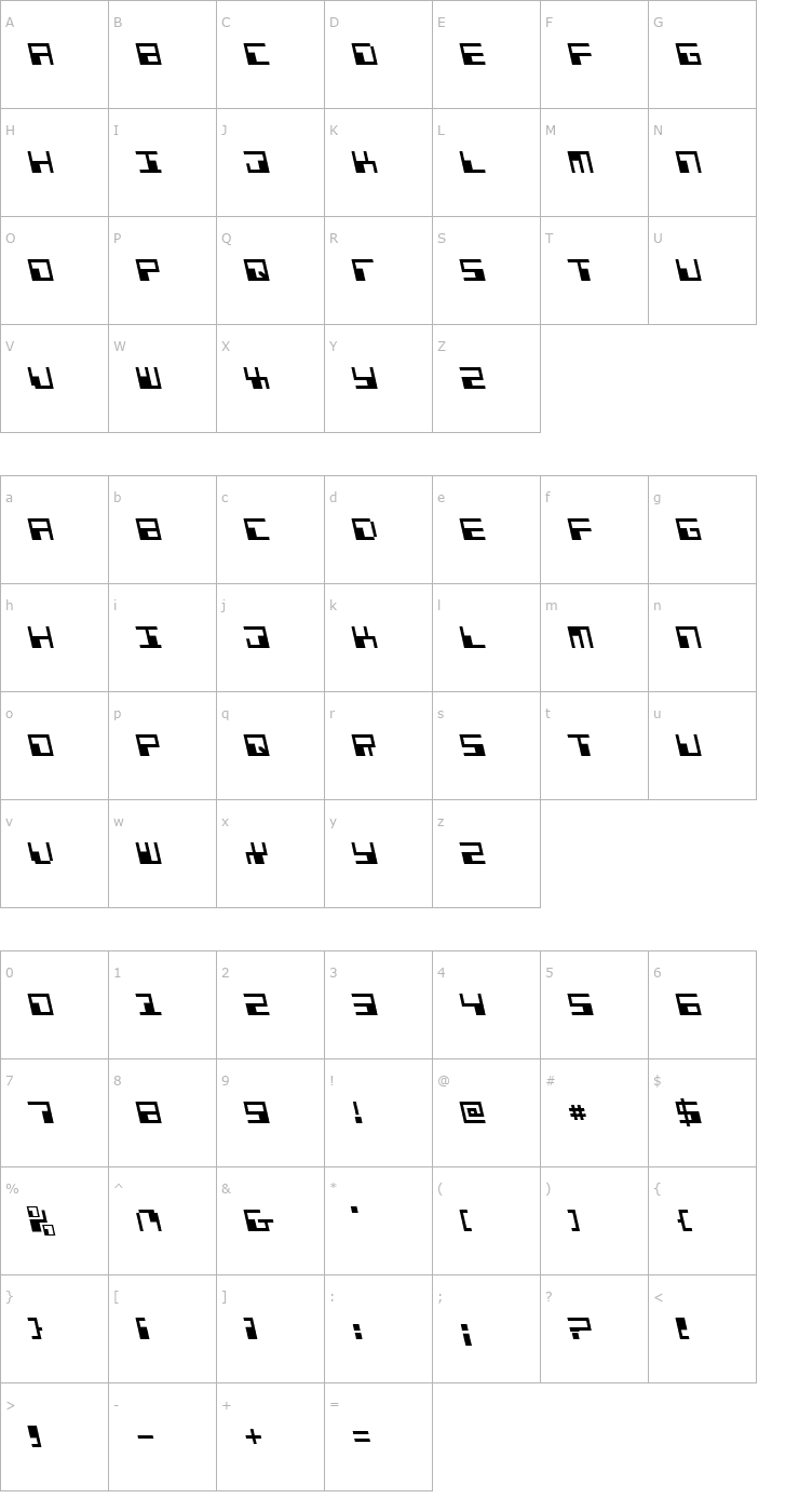 Character Map Phaser Bank Leftalic Font