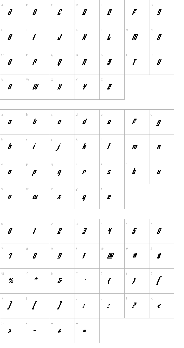 Character Map Philadelphia Light Italic Font