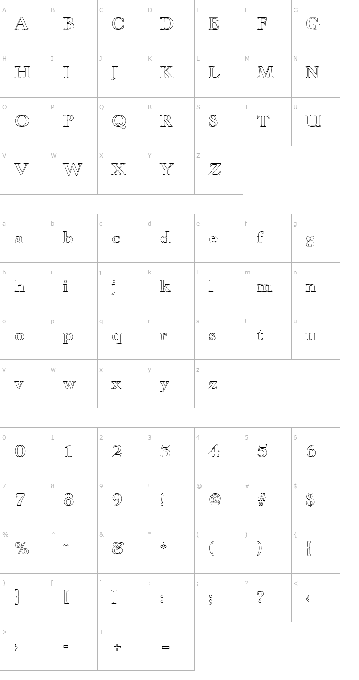 Character Map PhillipBeckerOutline-Bold Font