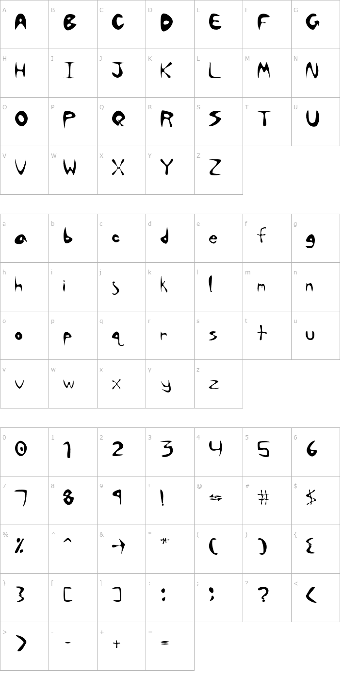 Character Map Phishka Bel Liscoa Font