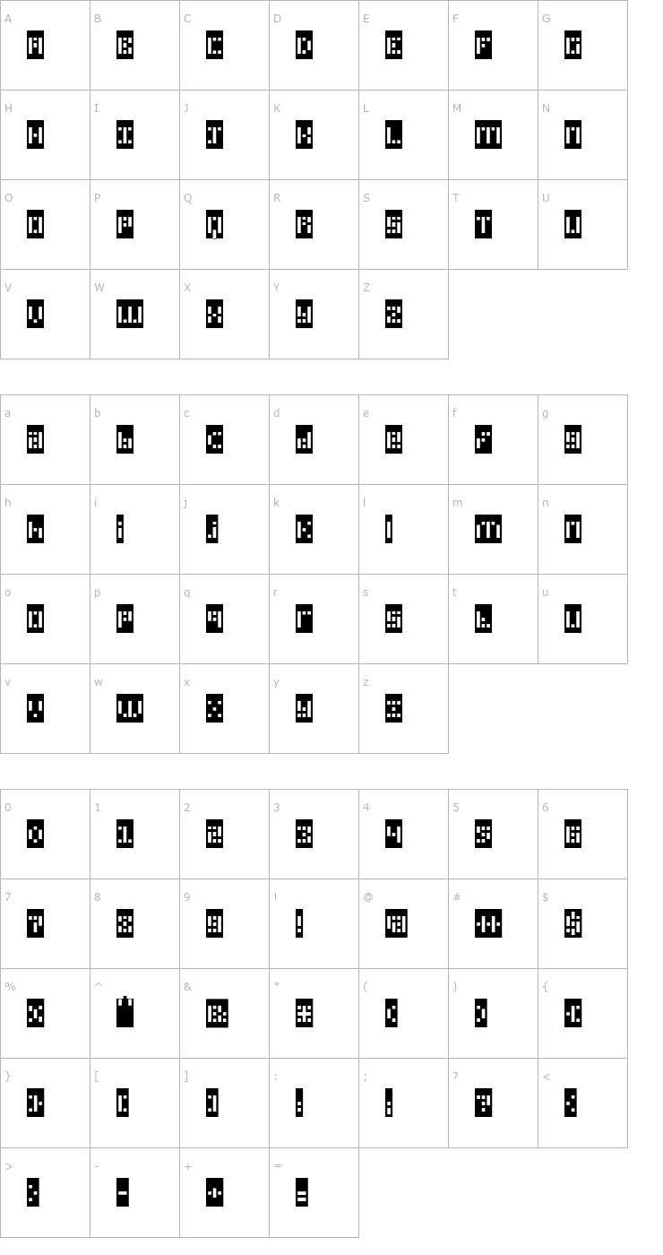 Character Map PhlexSquare Negative Font