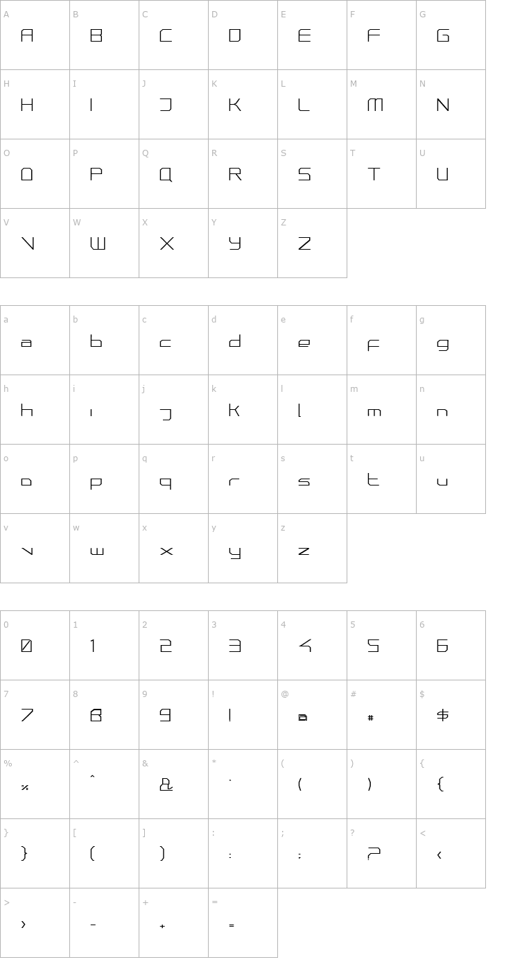 Character Map PhutureSqrdClsd-Bold Font