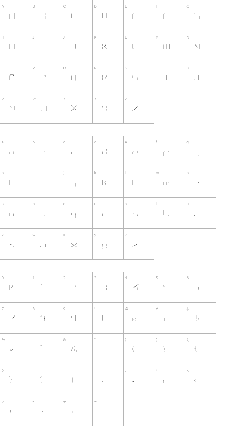 Character Map PhutureSqrdClsd-Outline Font