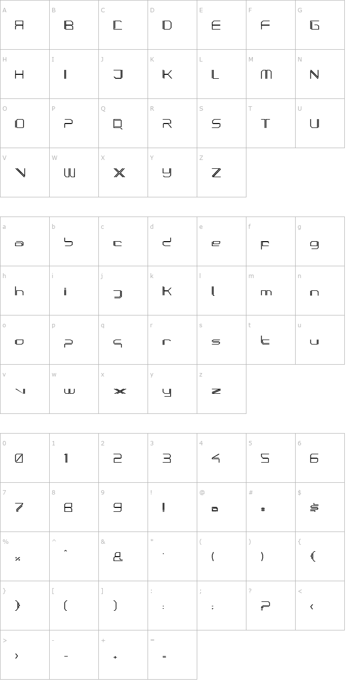 Character Map PhutureSqrdOpen-Bold Font