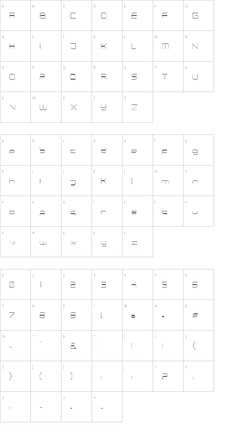 Character Map PhutureSqrdOpen-Fine Font