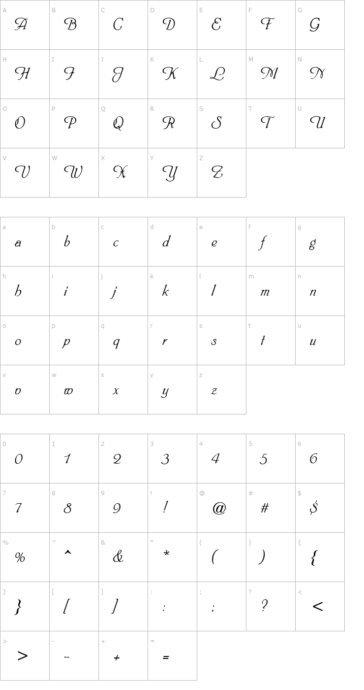 Character Map Phyllis ATT Italic Font