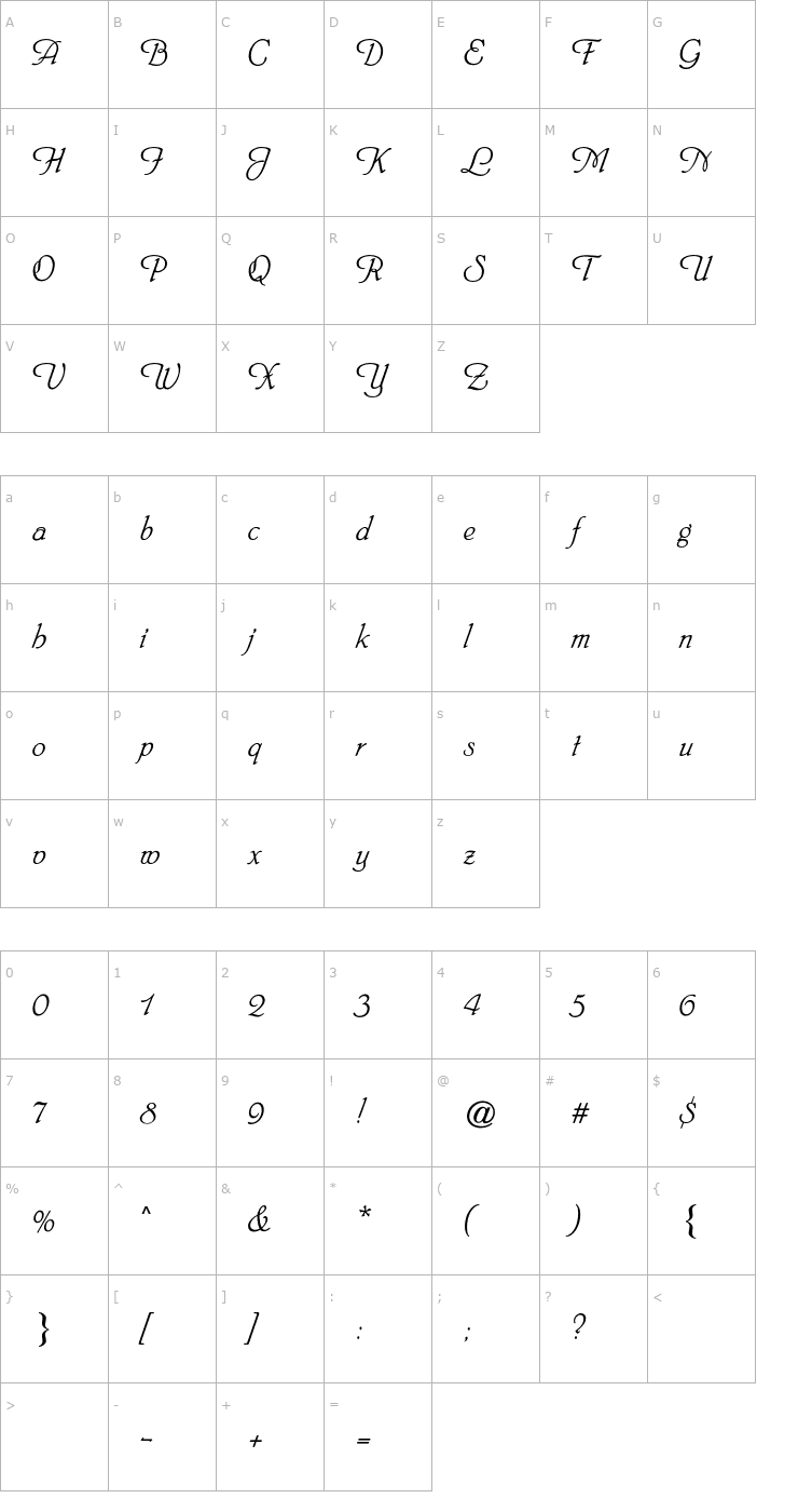 Character Map Phyllis CG Font