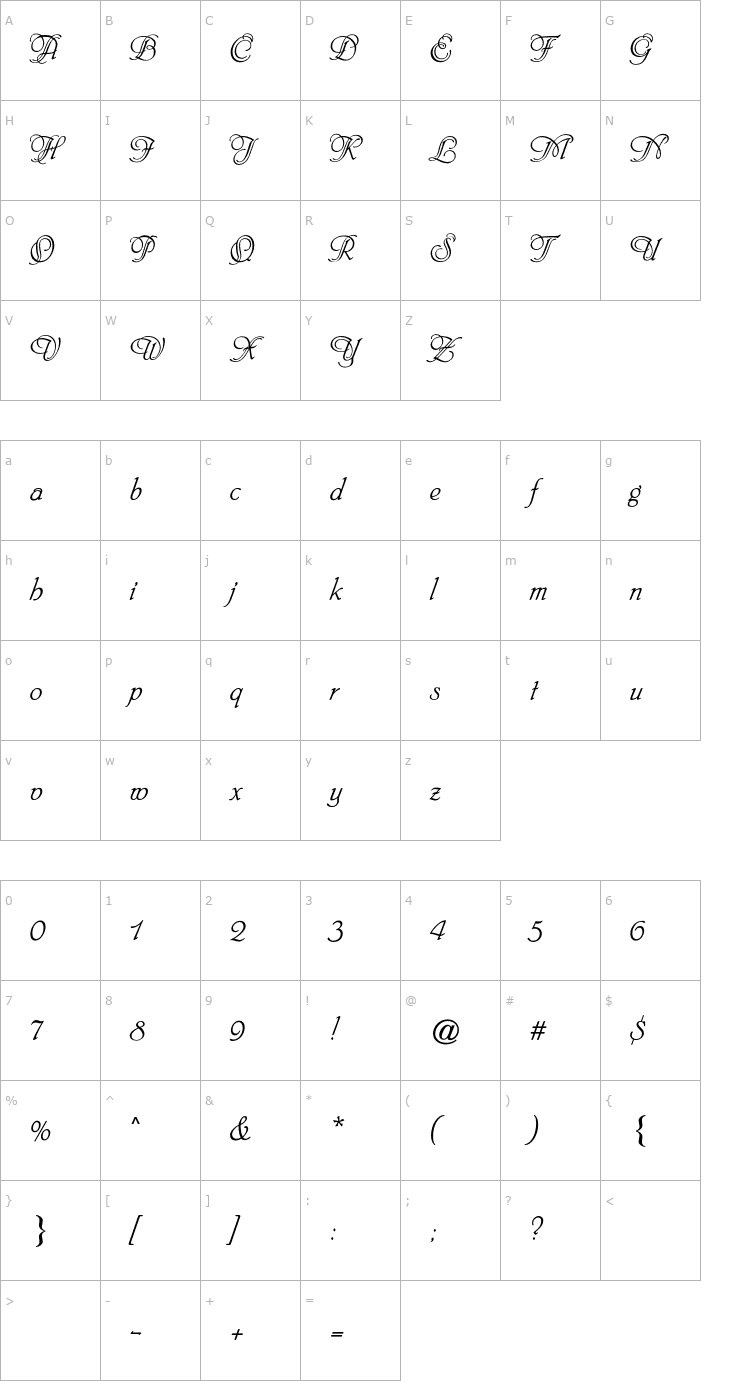 Character Map Phyllis CG Initials Font