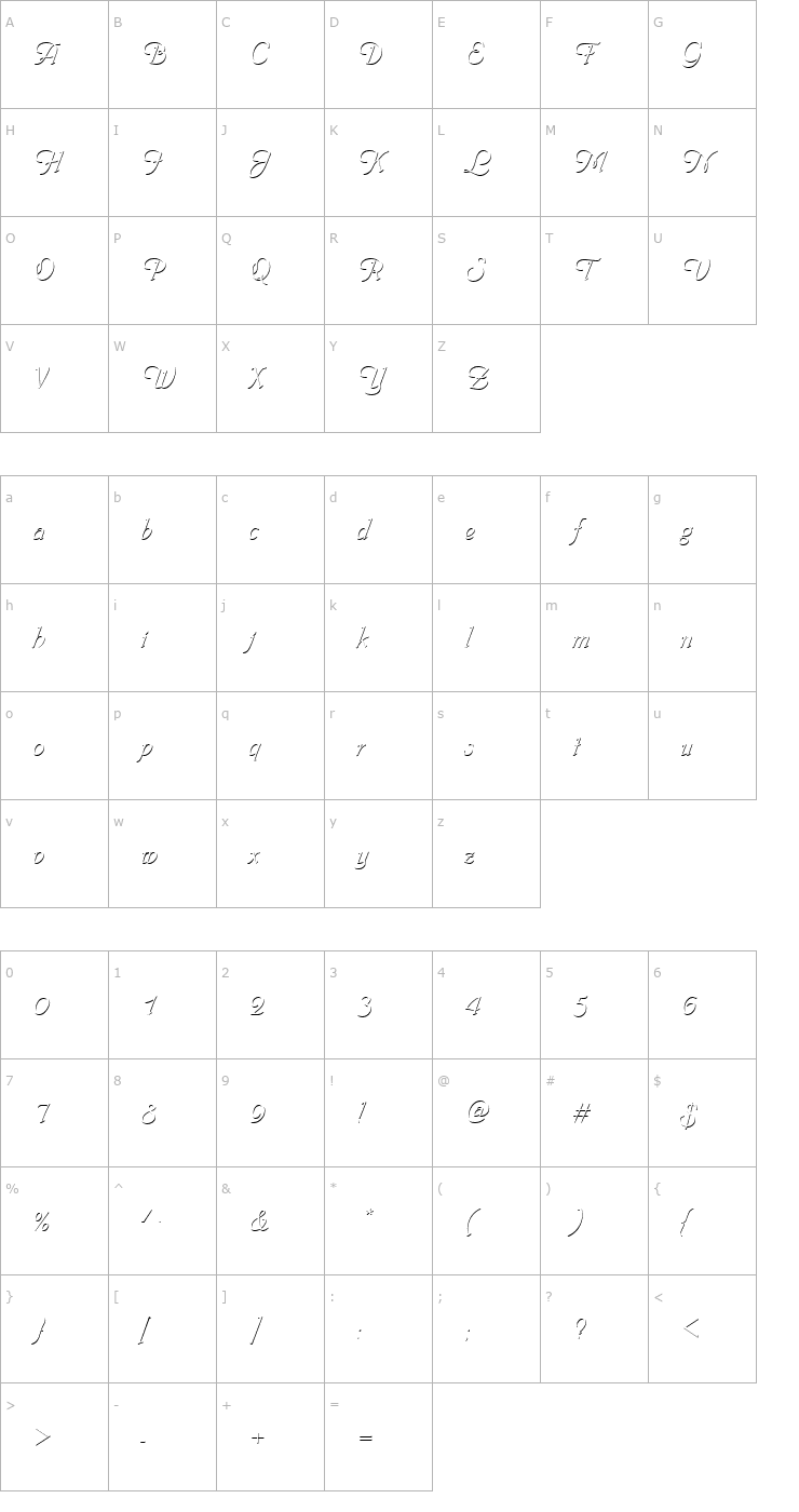 Character Map PhyllisOnlShaD Font