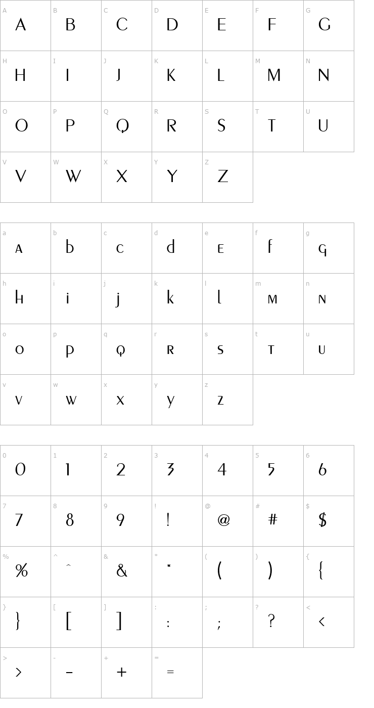 Character Map Piano Light Regular Font