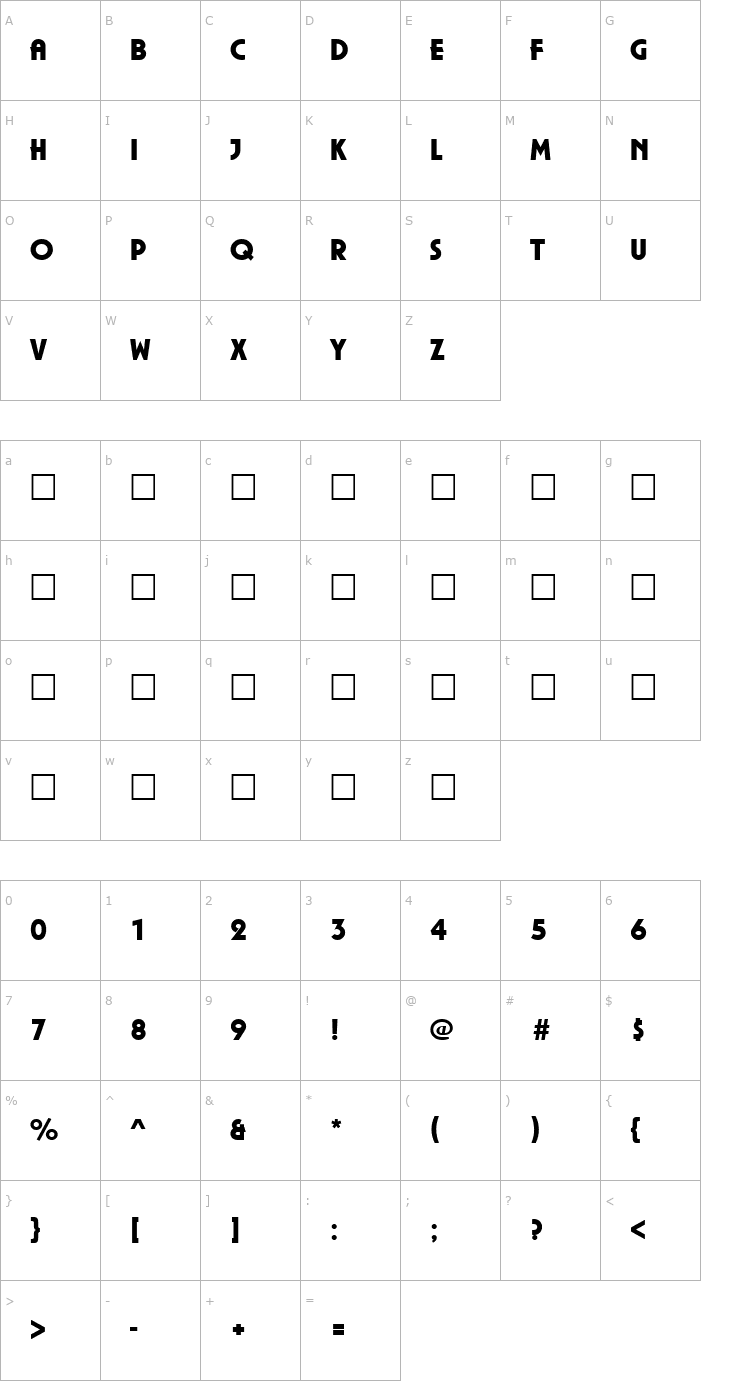 Character Map Piazza Bold Font