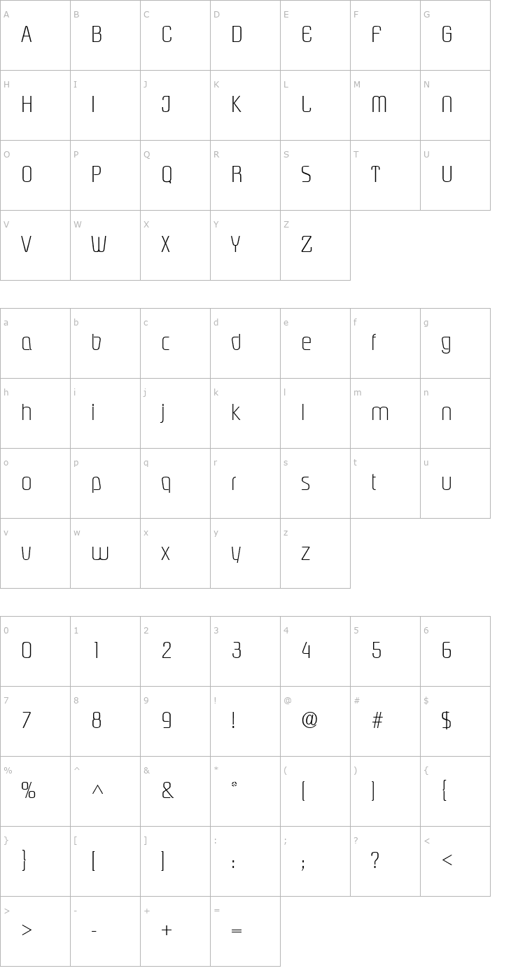 Character Map Piazza Light SF Font