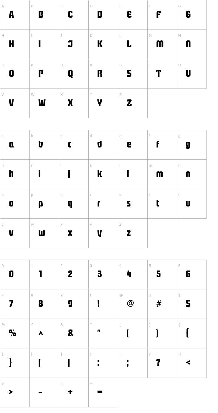 Character Map Piazza SF Bold Font