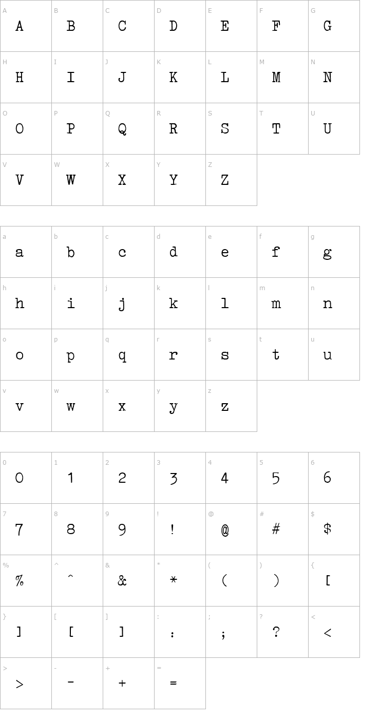 Character Map Pica Becker Font