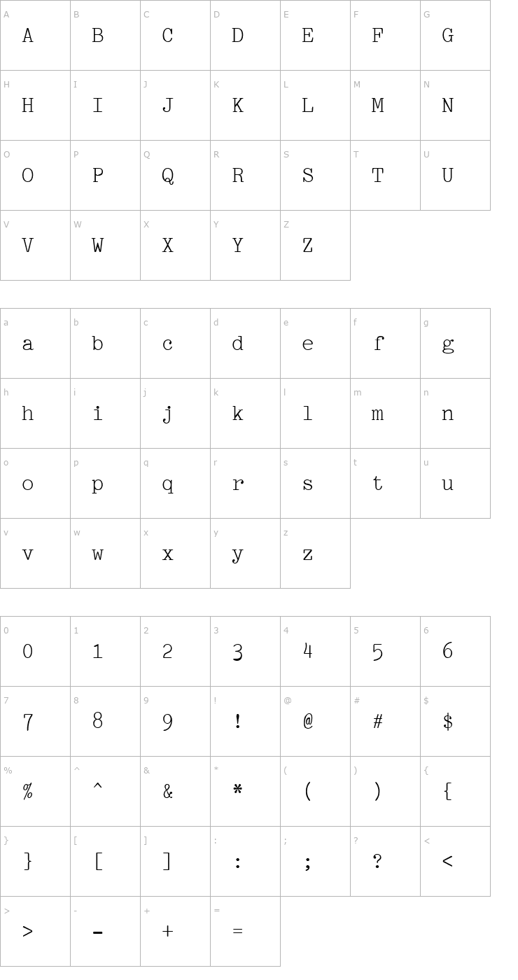 Character Map Pica Font