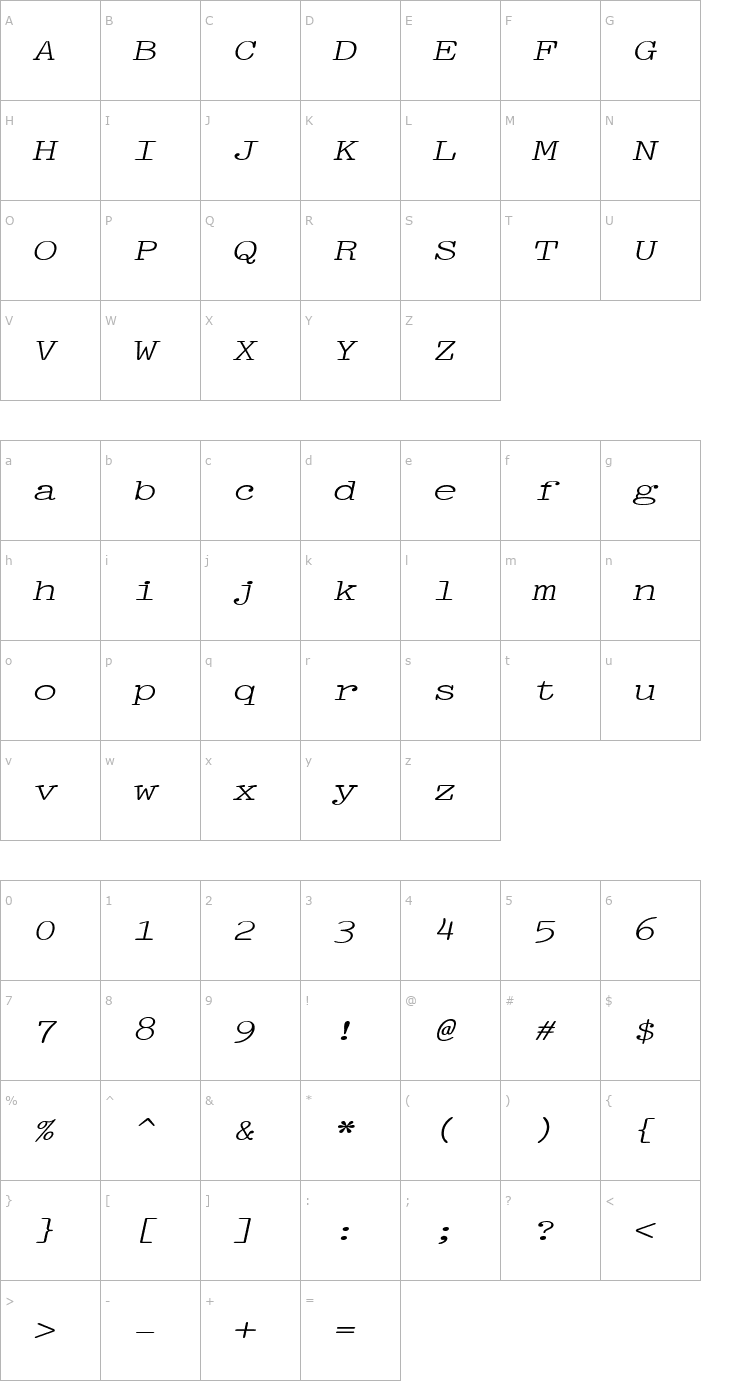 Character Map PicaExtended Italic Font