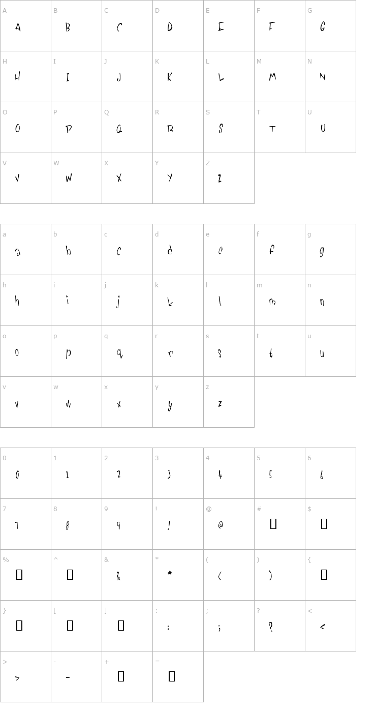 Character Map Pickabilly Font