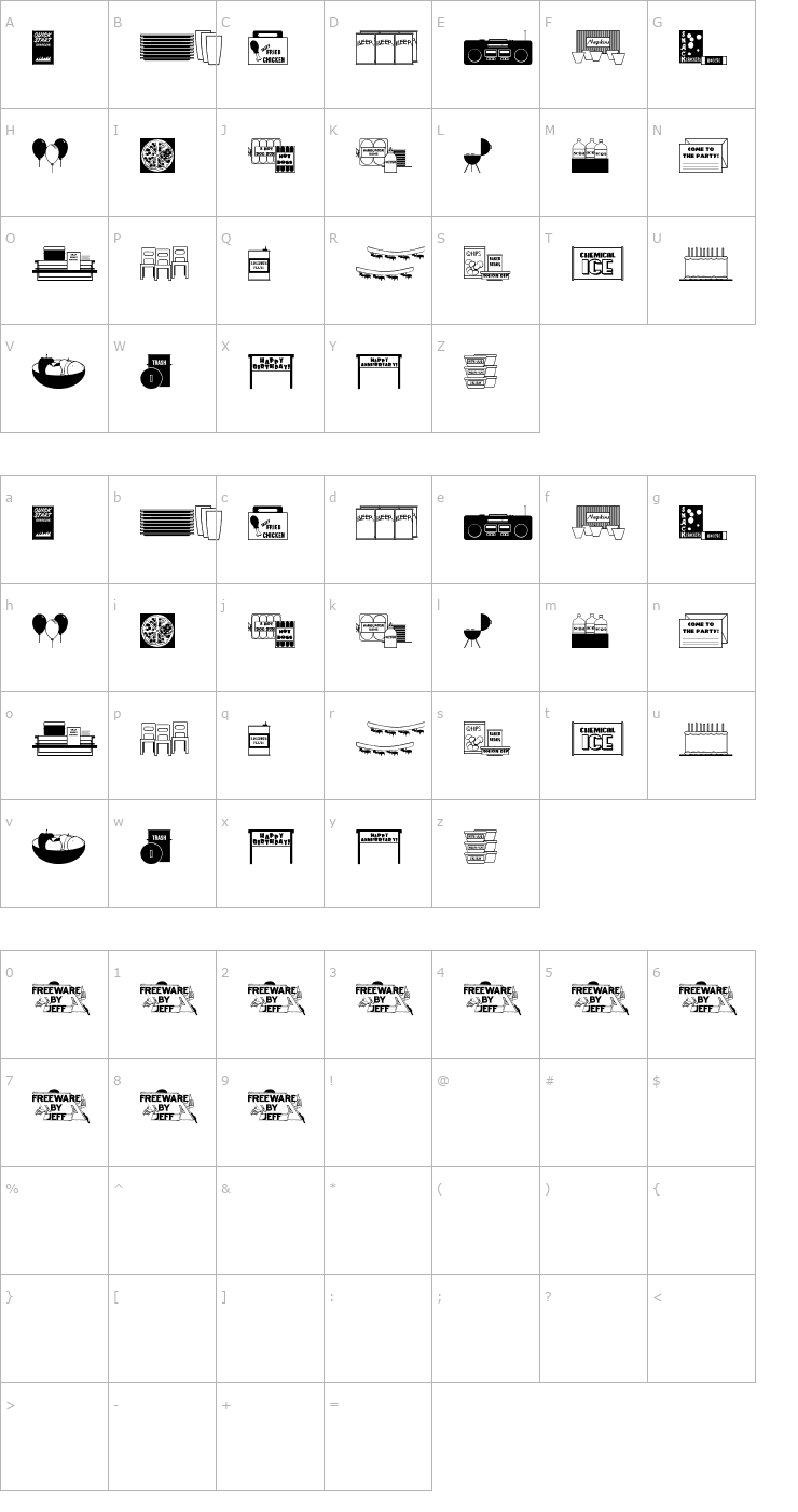 Character Map Picnics & Parties JL Font