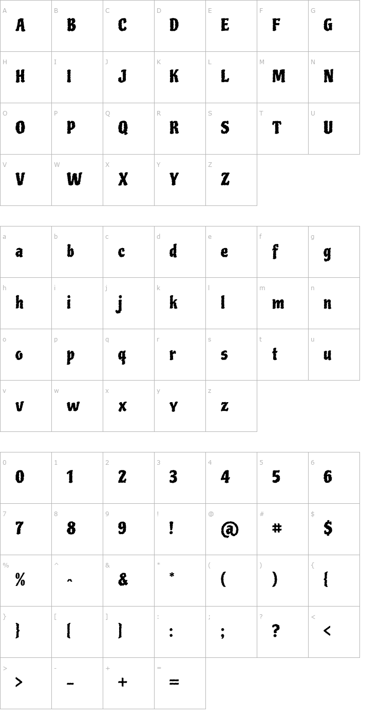 Character Map Piedra Font