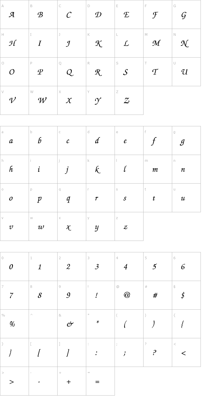 Character Map Pierre Light Font