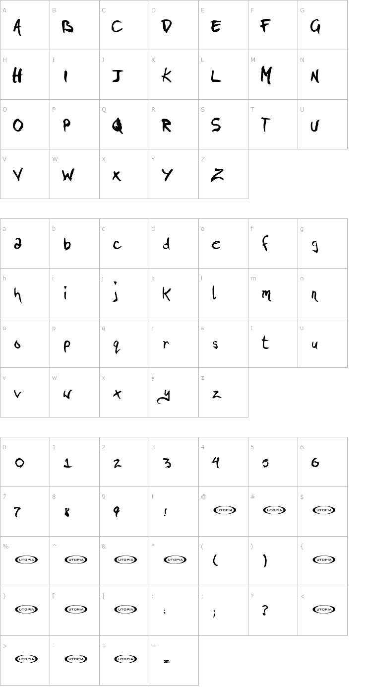 Character Map Pigae Font