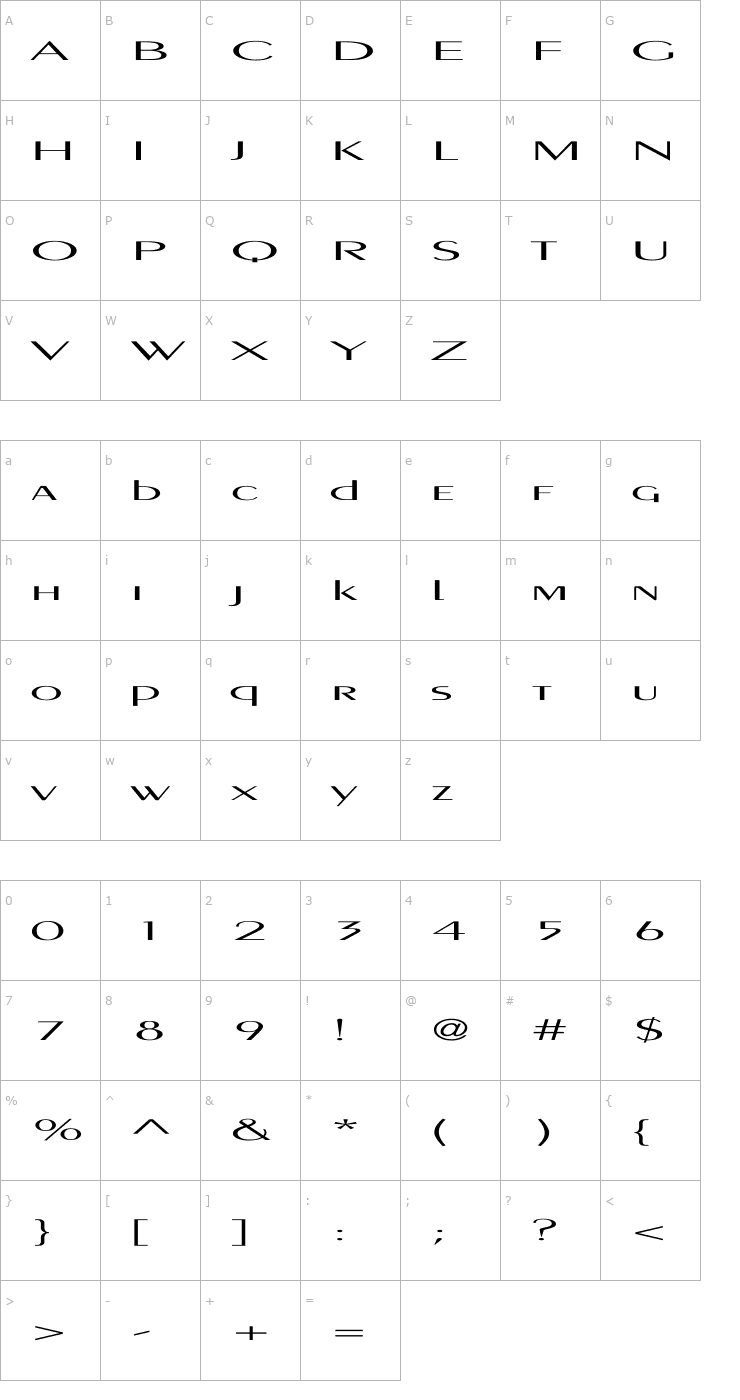 Character Map PigNoseTyp Ex Font