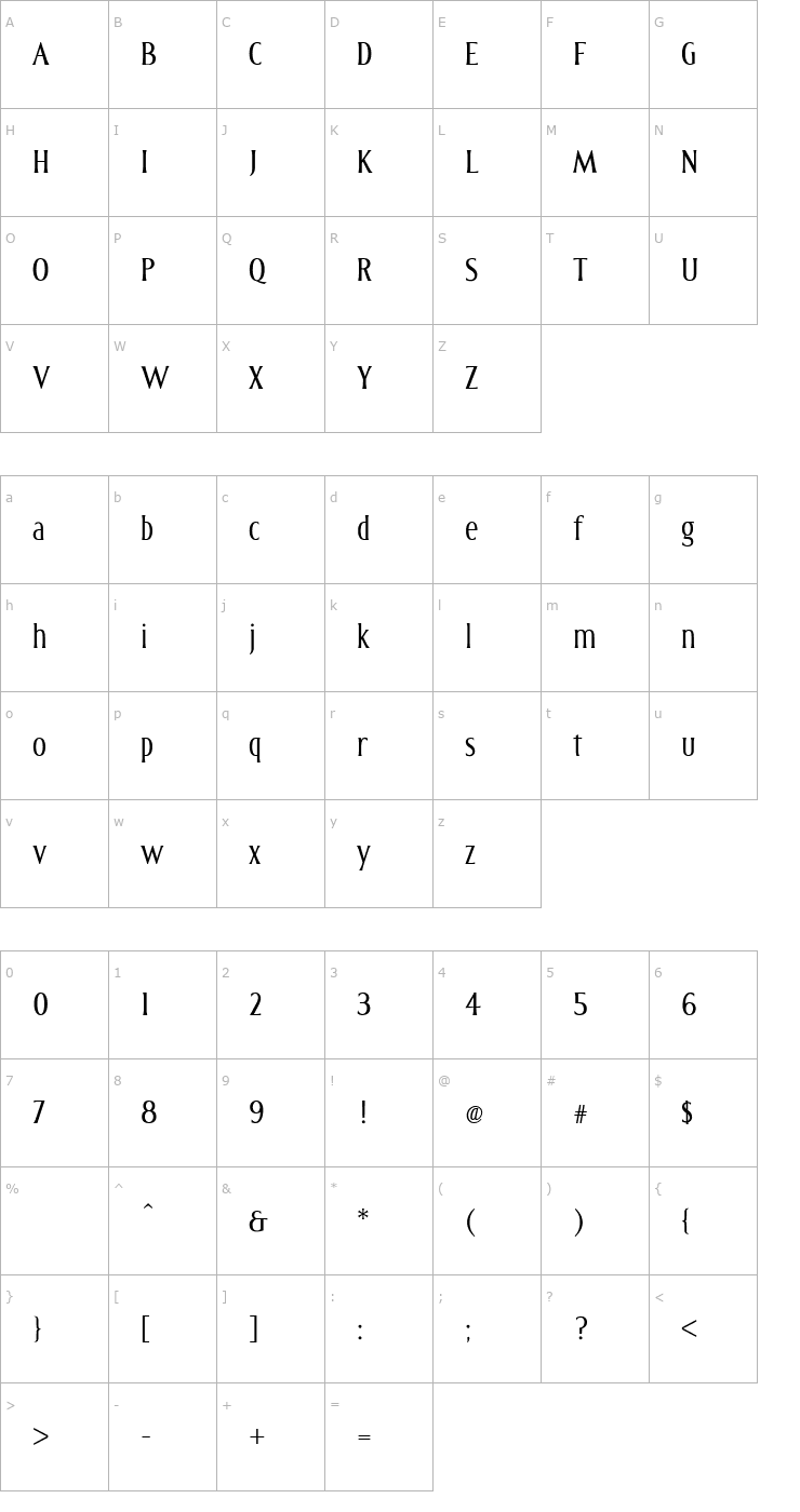 Character Map Pilgrim-Light Font