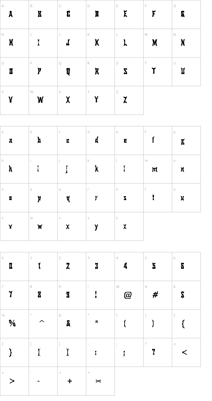 Character Map Pinch Drunk Font