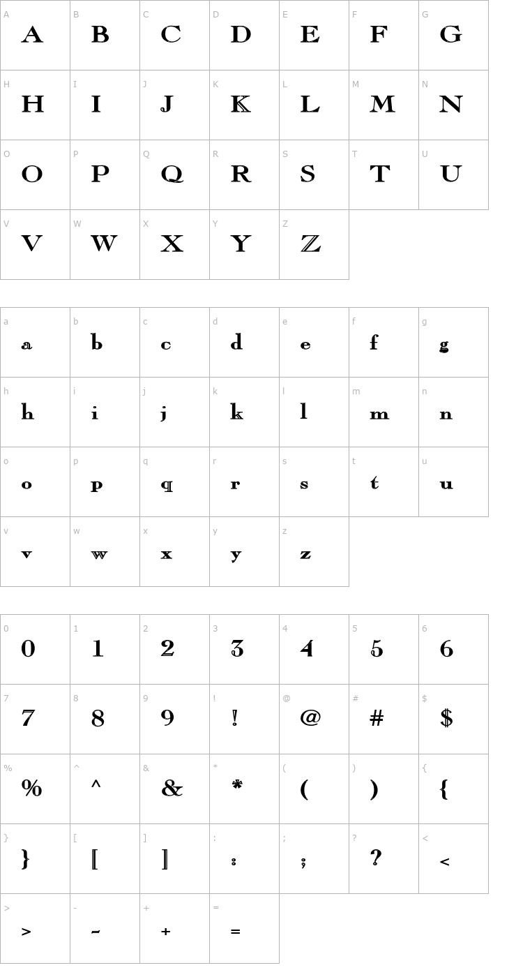 Character Map Pinchi-Bold Font