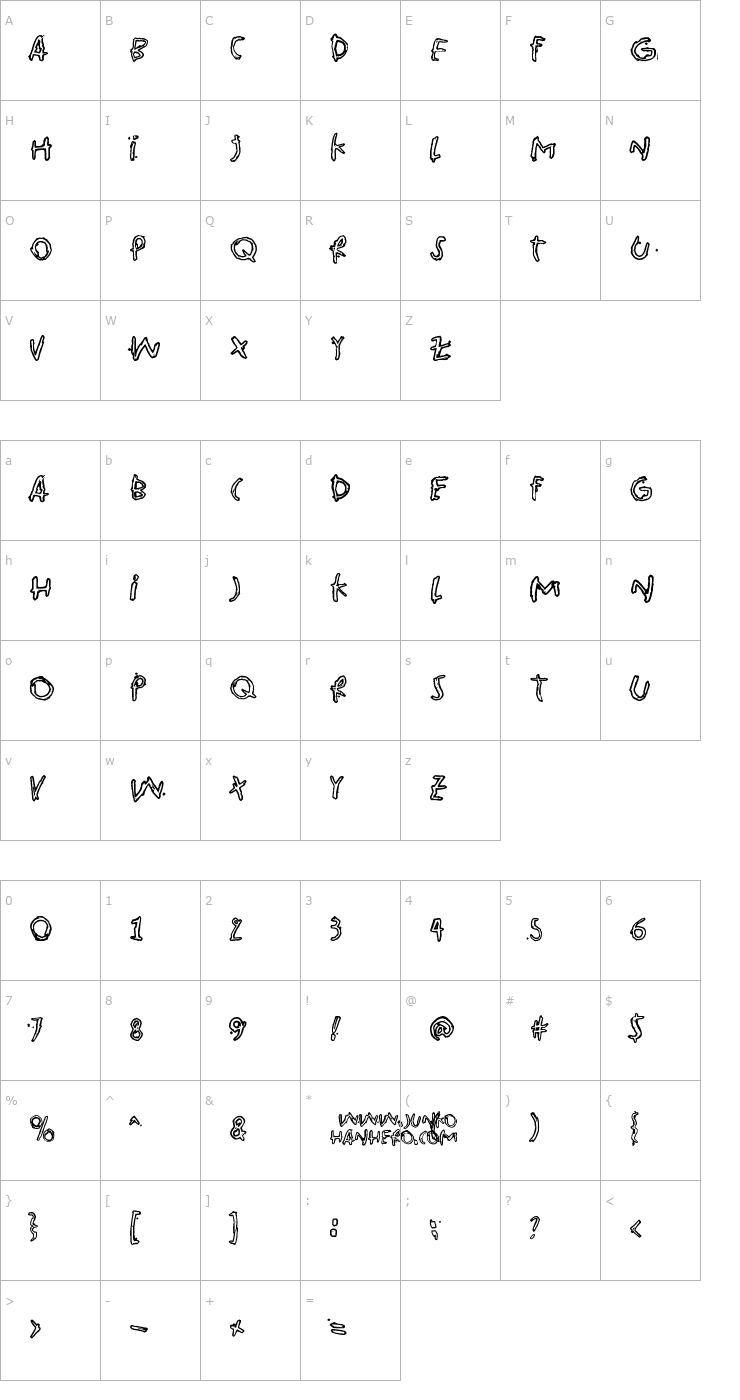 Character Map Pink Bazooka Font