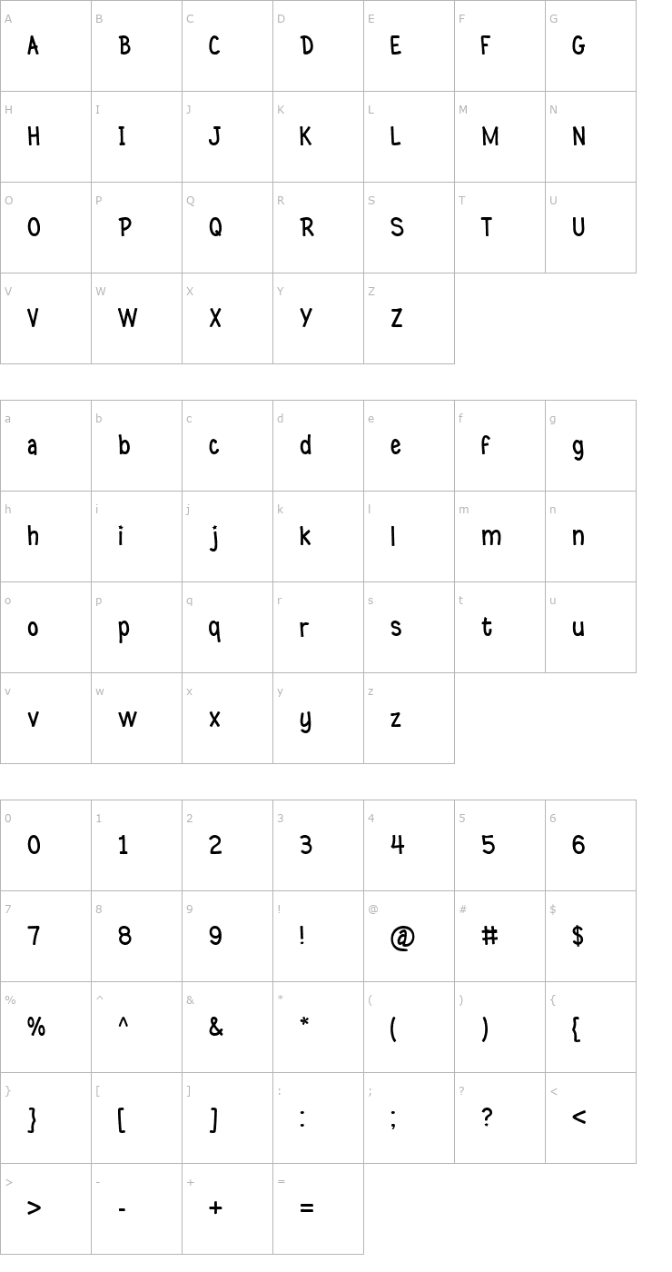 Character Map Pinky BV Font