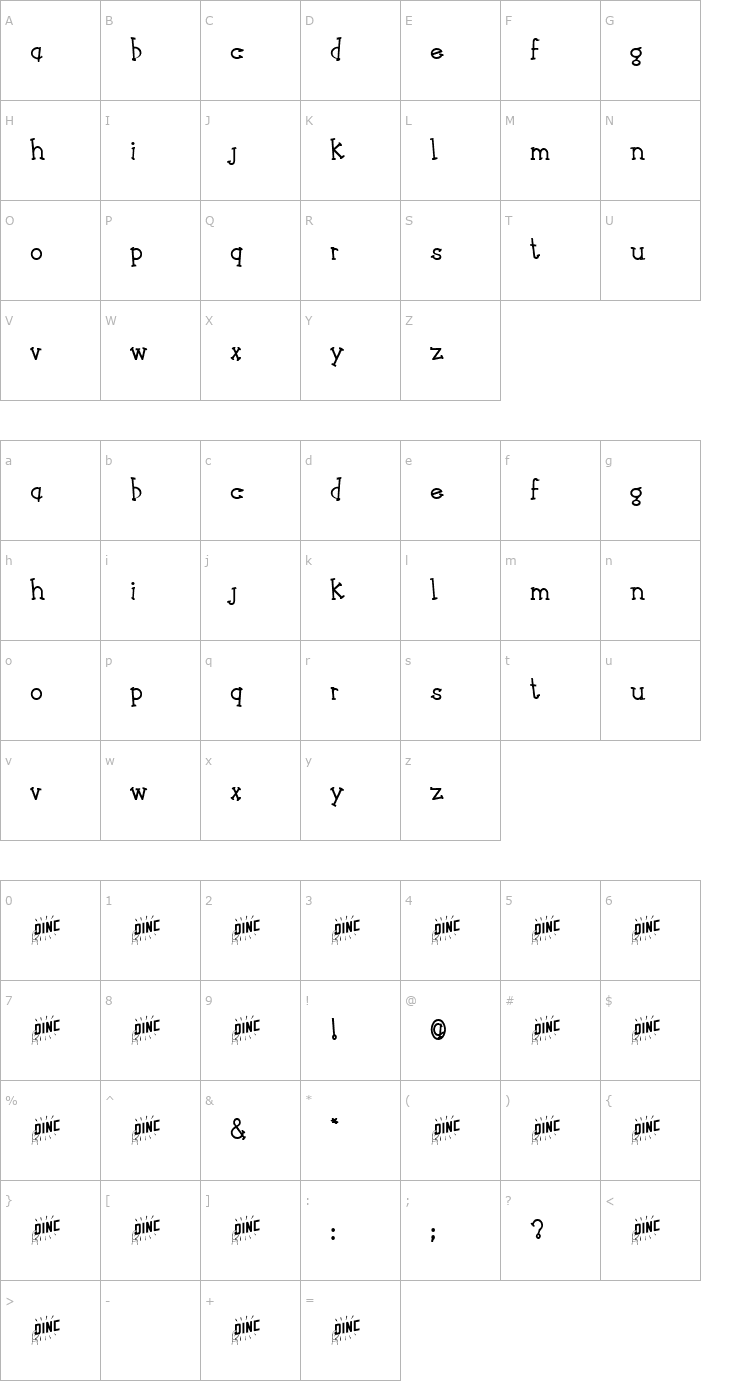 Character Map Pinup Font