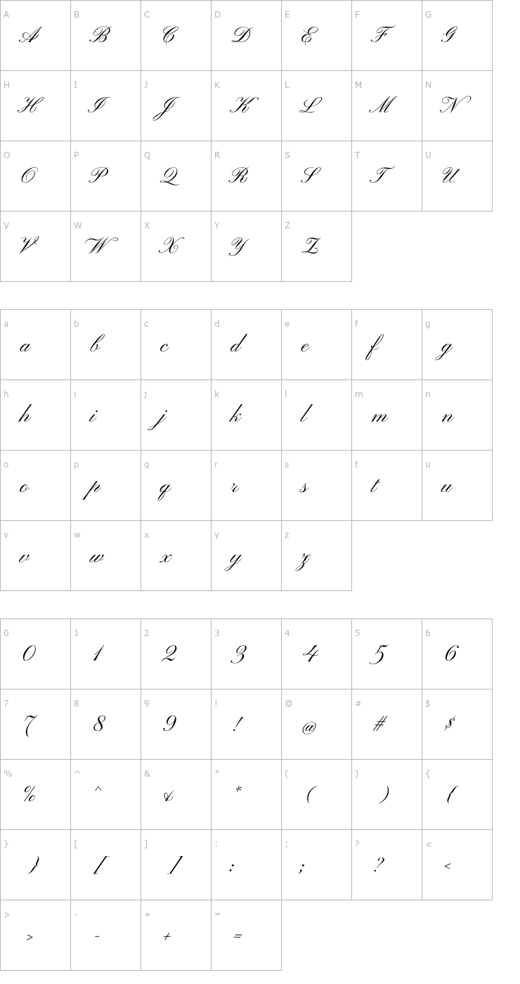 Character Map Pinyon Script Font