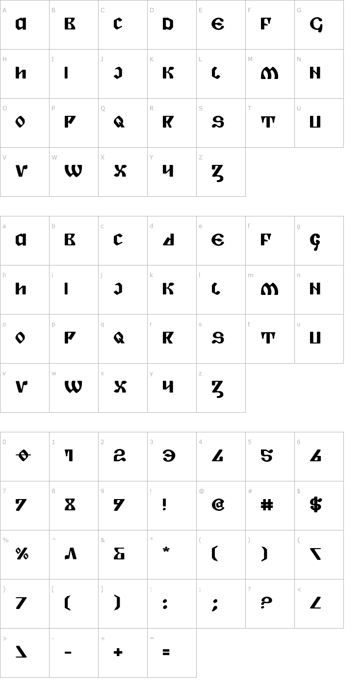 Character Map Piper Pie Bold Expanded Font