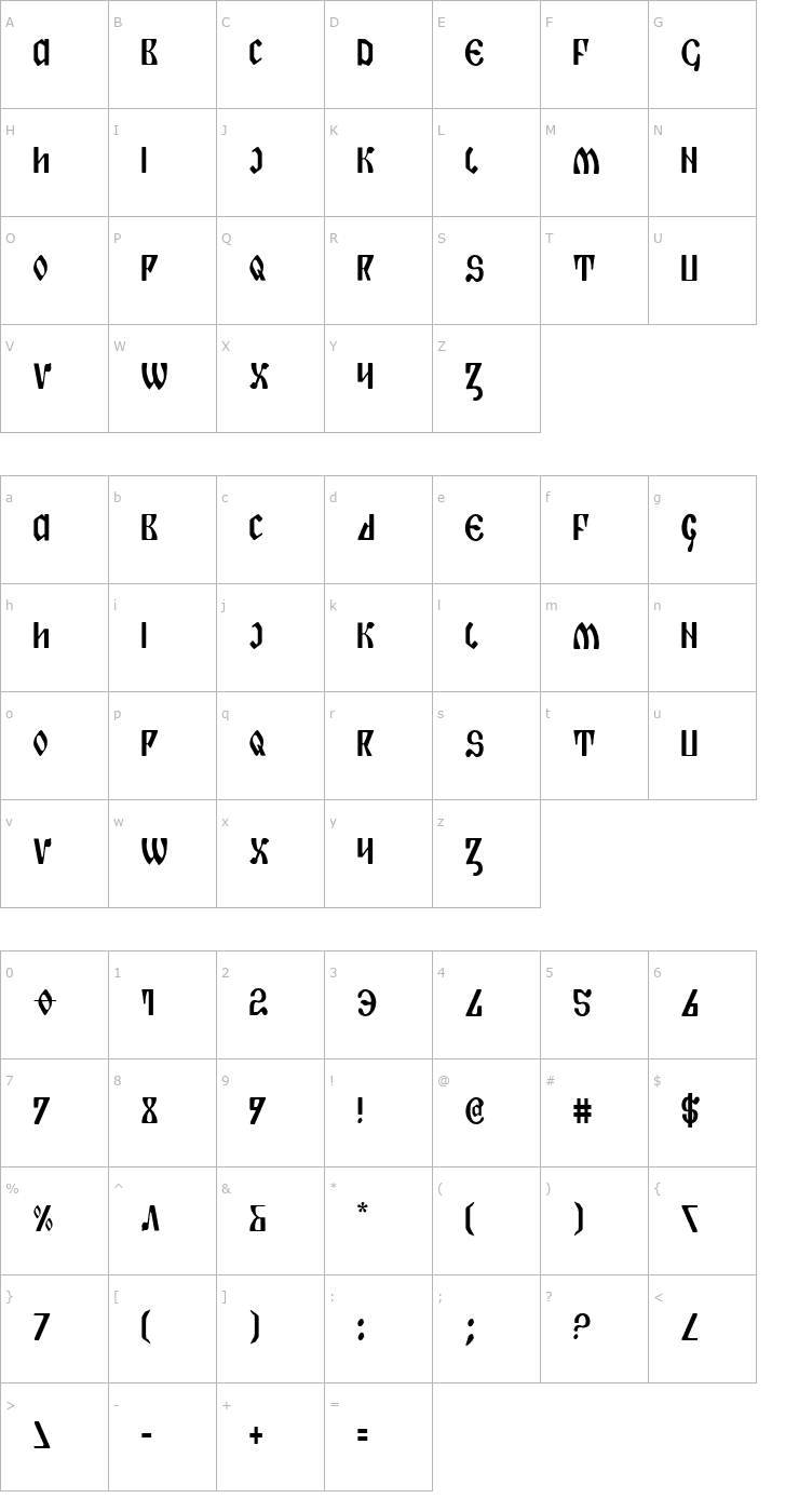 Character Map Piper Pie Condensed Font