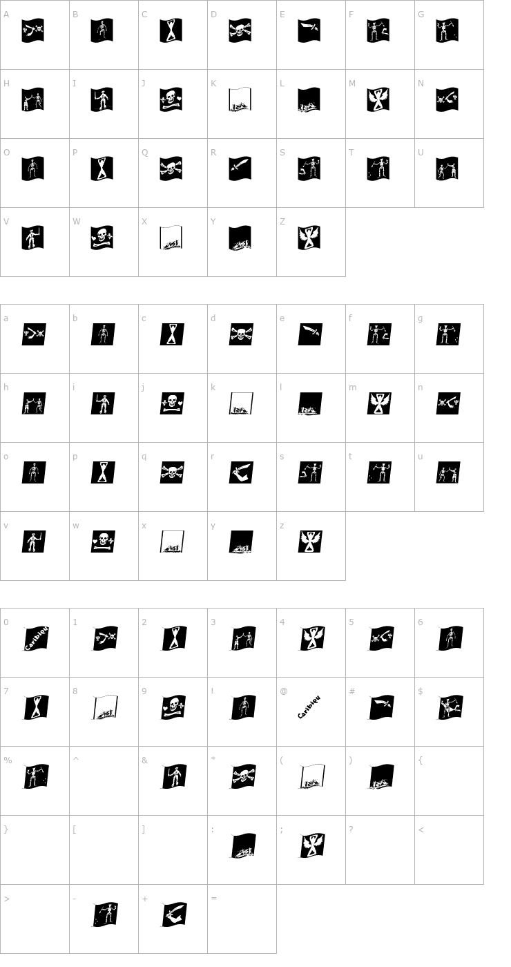 Character Map PiratsSymbolsArtefacts Font