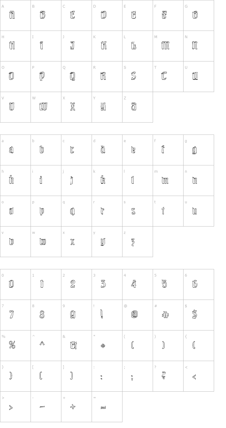 Character Map Pittoresk Hollow Font