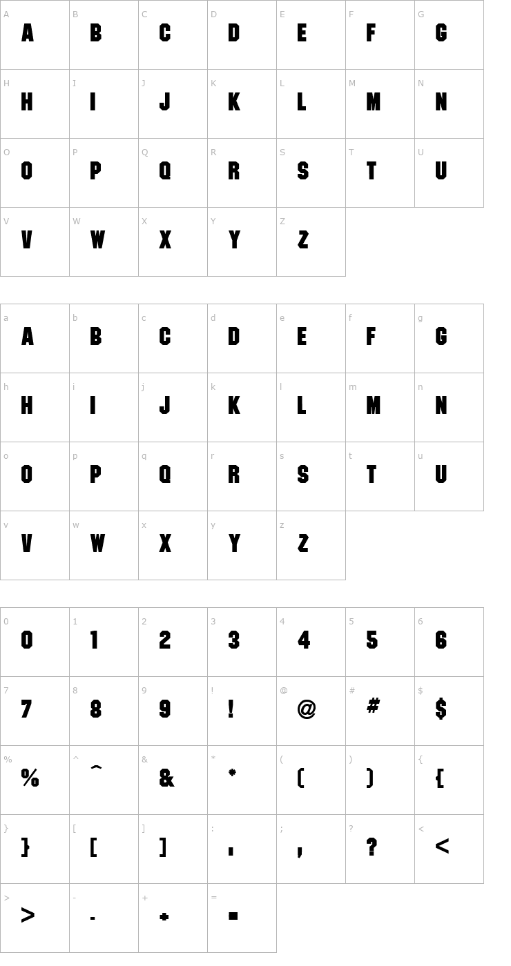 Character Map Pittsburgh Bold Font