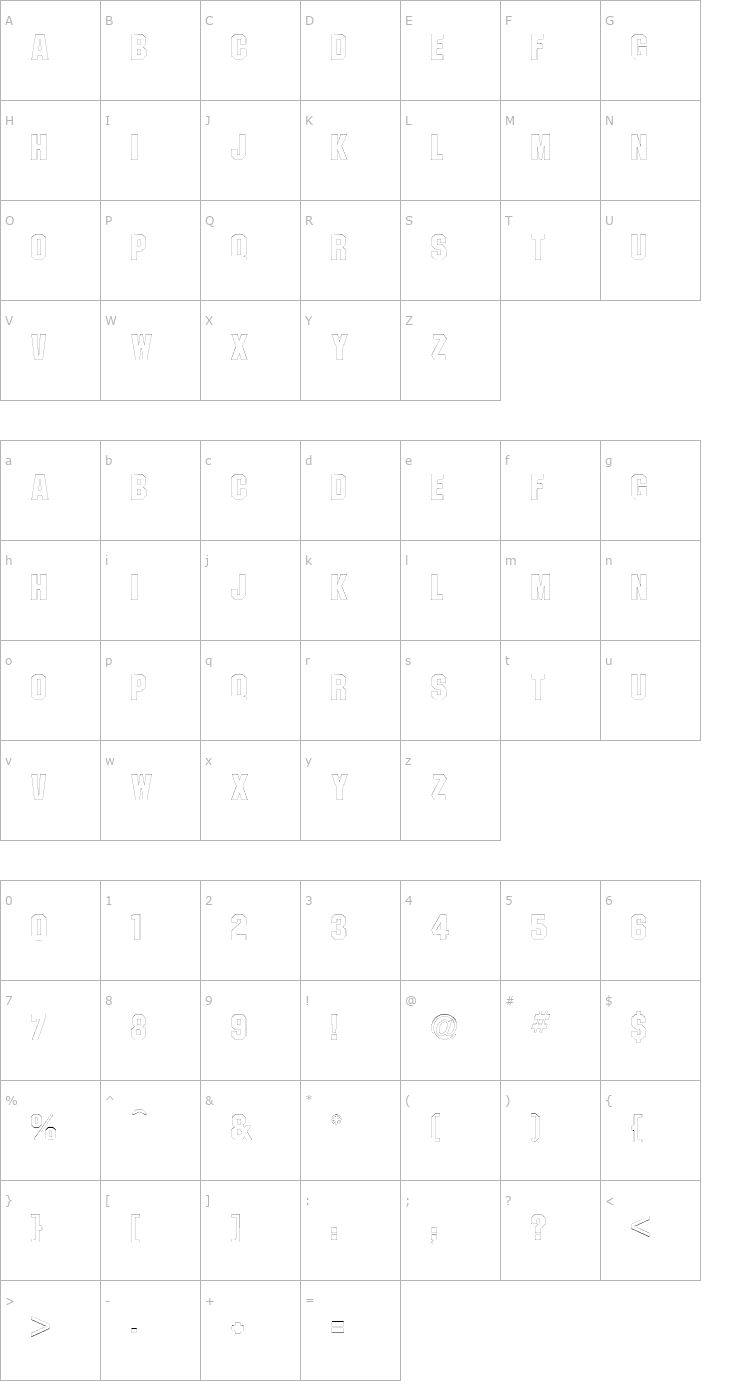 Character Map PittsburghOutline Font