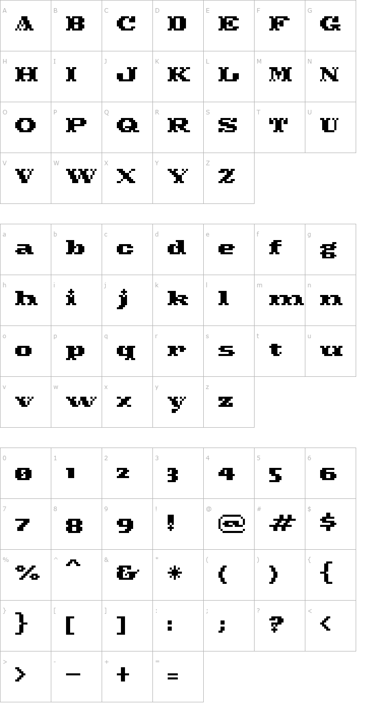 Character Map Pixel Cowboy Font