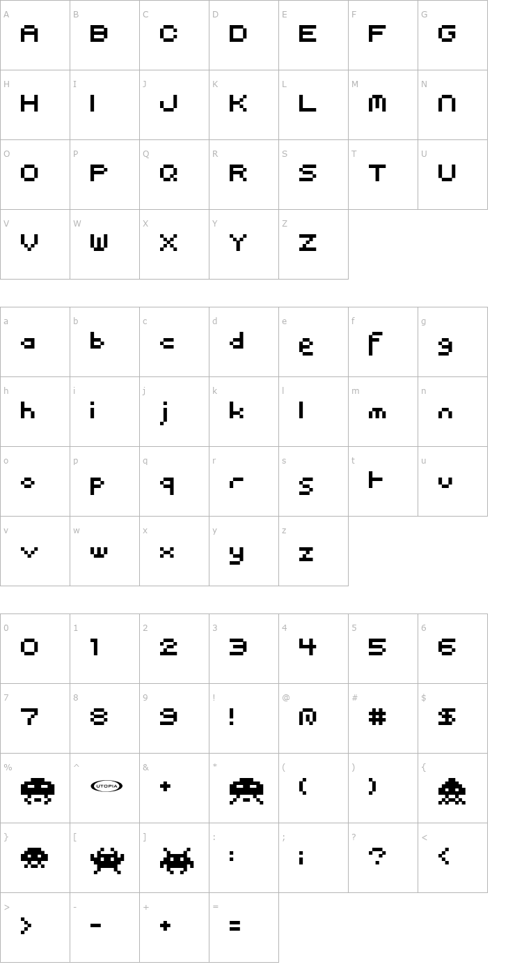 Character Map Pixel Font