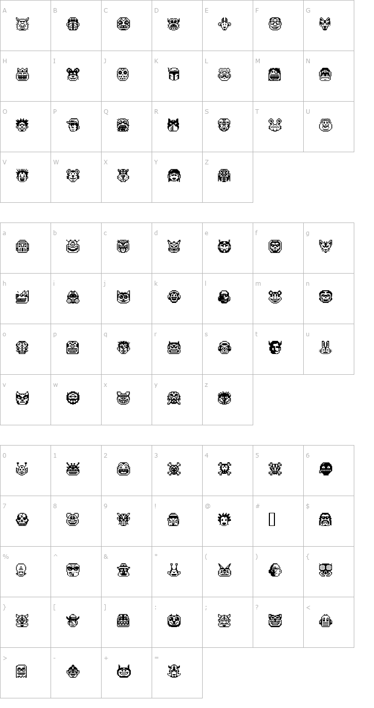 Character Map Pixel Freaks Font
