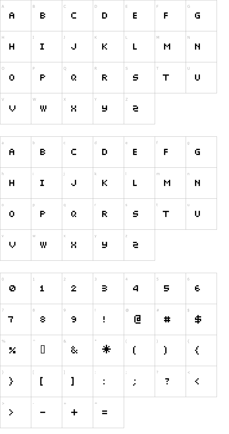 Character Map Pixelette Font