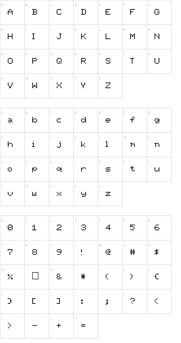 Character Map PixelScreen Font
