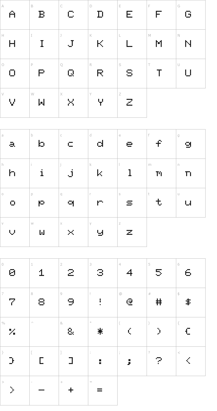 Character Map PixelScreen Regular Font